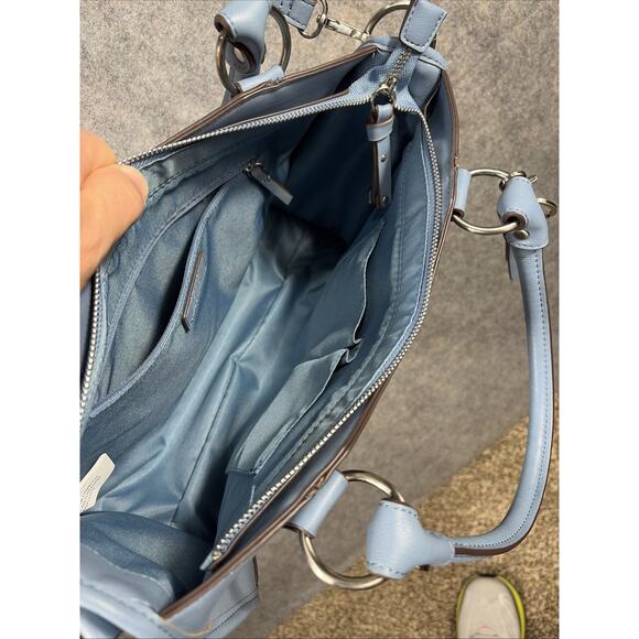 Frye and Co Core Satchel Light Blue Faux Leather Bag - Picture 9 of 12